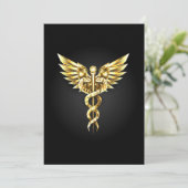 Faire-part Symbole caducee polygonale en or (Debout devant)