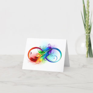 Faire-part Symbole d'infini avec plume arc-en-ciel