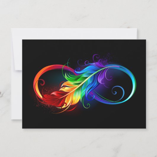 Faire-part Symbole d'infini avec plume arc-en-ciel (Devant)