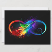 Faire-part Symbole d'infini avec plume arc-en-ciel (Devant)