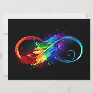 Faire-part Symbole d'infini avec plume arc-en-ciel