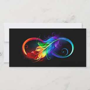 Faire-part Symbole d'infini avec plume arc-en-ciel