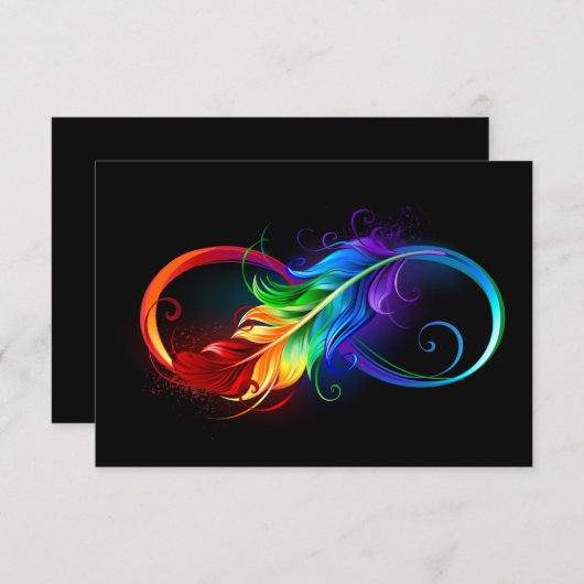 Faire-part Symbole d'infini avec plume arc-en-ciel (Devant / Derrière)