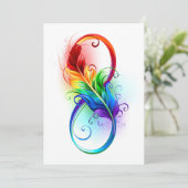Faire-part Symbole d'infini avec plume arc-en-ciel (Debout devant)
