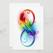 Faire-part Symbole d'infini avec plume arc-en-ciel (Devant / Derrière)