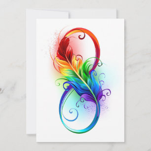 Faire-part Symbole d'infini avec plume arc-en-ciel
