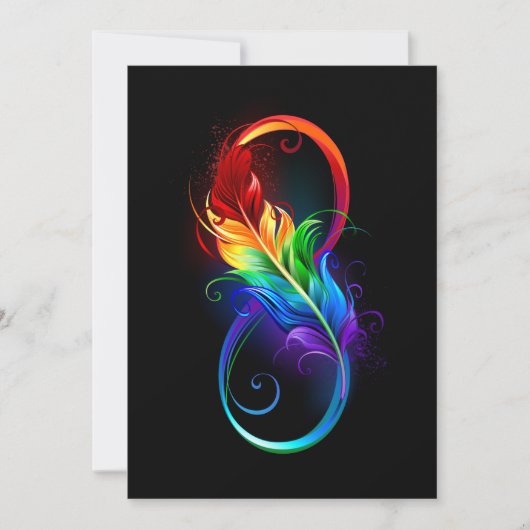 Faire-part Symbole d'infini avec plume arc-en-ciel (Devant)