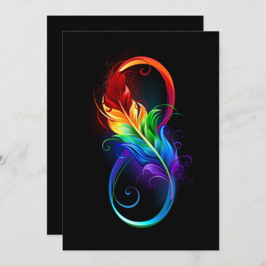 Faire-part Symbole d'infini avec plume arc-en-ciel (Devant / Derrière)