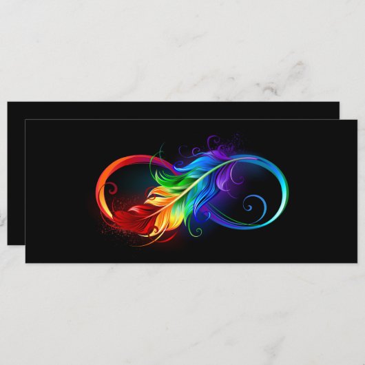 Faire-part Symbole d'infini avec plume arc-en-ciel (Devant / Derrière)