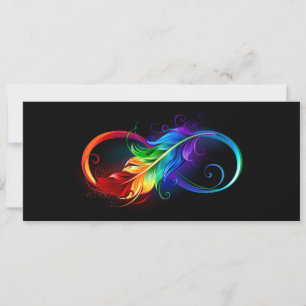 Faire-part Symbole d'infini avec plume arc-en-ciel
