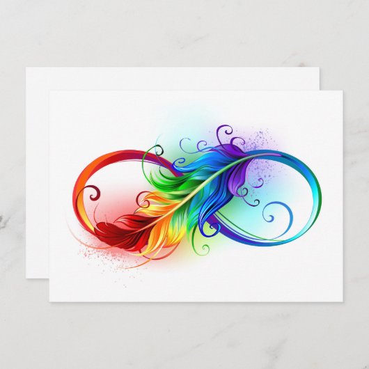 Faire-part Symbole d'infini avec plume arc-en-ciel (Devant / Derrière)