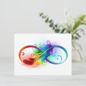 Faire-part Symbole d'infini avec plume arc-en-ciel (Debout devant)