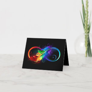 Faire-part Symbole d'infini avec plume arc-en-ciel