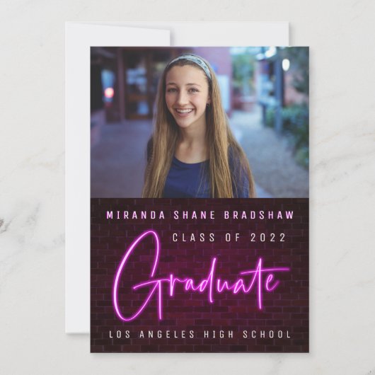 Faire-part SYMBOLE NEON PHOTO Pink Graduate (Devant)