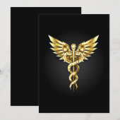 Faire-part Symbole polygonal doré Caducée (Devant / Derrière)