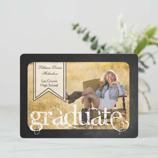 Faire-part Tableau noir 5x7 Tableau noir Senior (Debout devant)