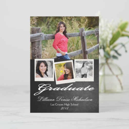 Faire-part Tableau noir 5x7 Tableau noir Senior (Debout devant)