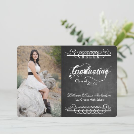 Faire-part Tableau noir 5x7 Tableau noir Senior (Debout devant)