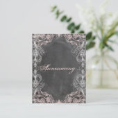 Faire-part Tableau Noir Fleurs Rose Antique Engagement (Debout devant)