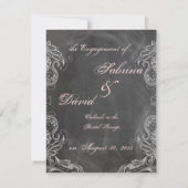 Faire-part Tableau Noir Fleurs Rose Antique Engagement (Dos)