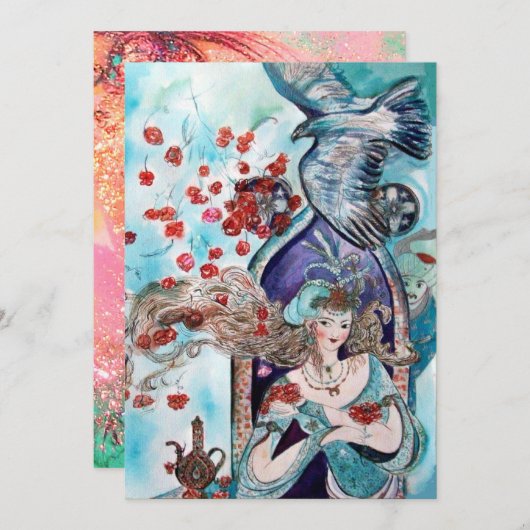 Faire-part TALE DE FOIRE TURQUE, étincelant rose bleu vif (Devant / Derrière)