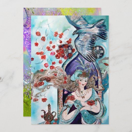 Faire-part TALE DE FOIRE TURQUE, rouge vif bleu violet brilla (Devant / Derrière)