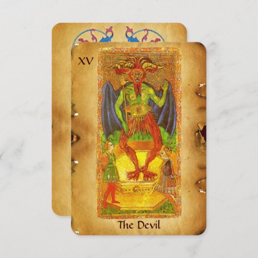 FAIRE-PART TAROTS DE RENAISSANCE ANTIQUE 15 / LE DIABLE (Devant / Derrière)