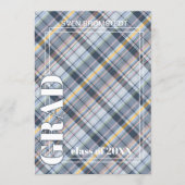 Faire-part Tartan gris bleu Plaid Graduation (Devant)