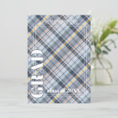 Faire-part Tartan gris bleu Plaid Graduation (Debout devant)