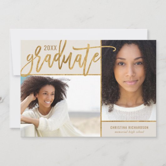 Faire-part Taupe et Gold Faux Foil 2 Diplôme photo (Devant)