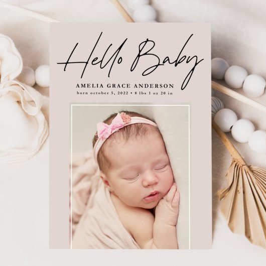 Faire-part Taupe Hello Baby 2 Photo Naissance