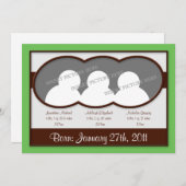 Faire-part {TBA} Triplets verts Brown Annonces de naissance (Devant / Derrière)