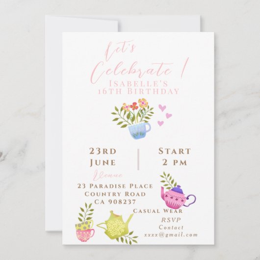 Faire-part Teapots et tasses Anniversaire (Devant)