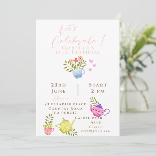 Faire-part Teapots et tasses Anniversaire (Debout devant)