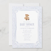 Faire-part Teddy Bear Blue Stripes Baby Boy Baby Shower  (Devant)