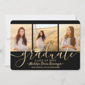 Faire-part Téléchargeable 4 Photo Black and Gold Graduation (Devant)
