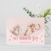 Faire-part Tellement de joie Pink Holiday bébé photo naissanc (Debout devant)