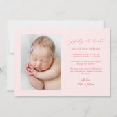 Faire-part Tellement de joie Pink Holiday bébé photo naissanc (Dos)