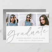 Faire-part Tendance Argent Feuille Script 3 Photo Remise des  (Devant / Derrière)