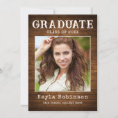 Faire-part Tendance rustique Pays Bois Plank Photo Graduation (Devant)