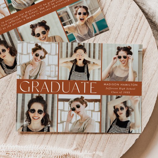 Faire-part Teracotta classique moderne 12 Photo Graduation