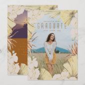 Faire-part Terracotta Boho Pampas Bronze Photo Graduation (Devant / Derrière)