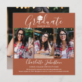 Faire-part Terracotta Chic Script Graduate 4 Photo Graduation (Devant / Derrière)