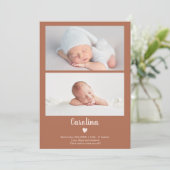 Faire-part Terracotta simple script coeur 2 photos naissance  (Debout devant)