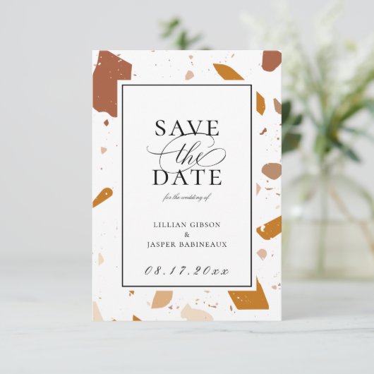 Faire-part Terrazzo Terrazzo Motif Enregistrer la date (Debout devant)