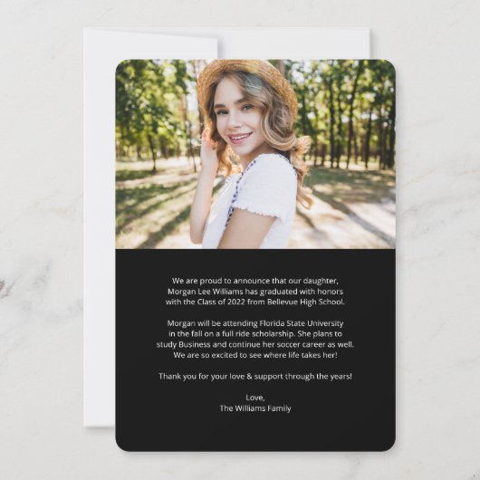 Faire-part Texte de script tendance, Graduate Ajouter Diplôme (Dos)