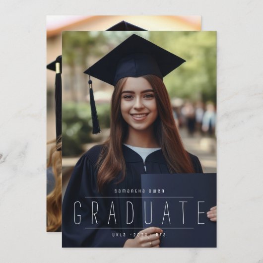 Faire-part TEXTE PLEIN BLEÉ MODERNE | Université PHOTO (Devant / Derrière)