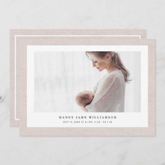 Faire-part Texture moderne Elégant Linge de maison bébé Fille (Devant / Derrière)