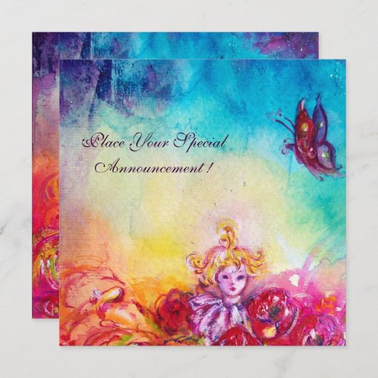 FAIRE-PART THUMBELINA, PANIER À FLEURS ET BOUTEILLE (Devant / Derrière)