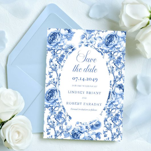 Faire-part Timeless Navy Roses Save the Date Wedding Card  